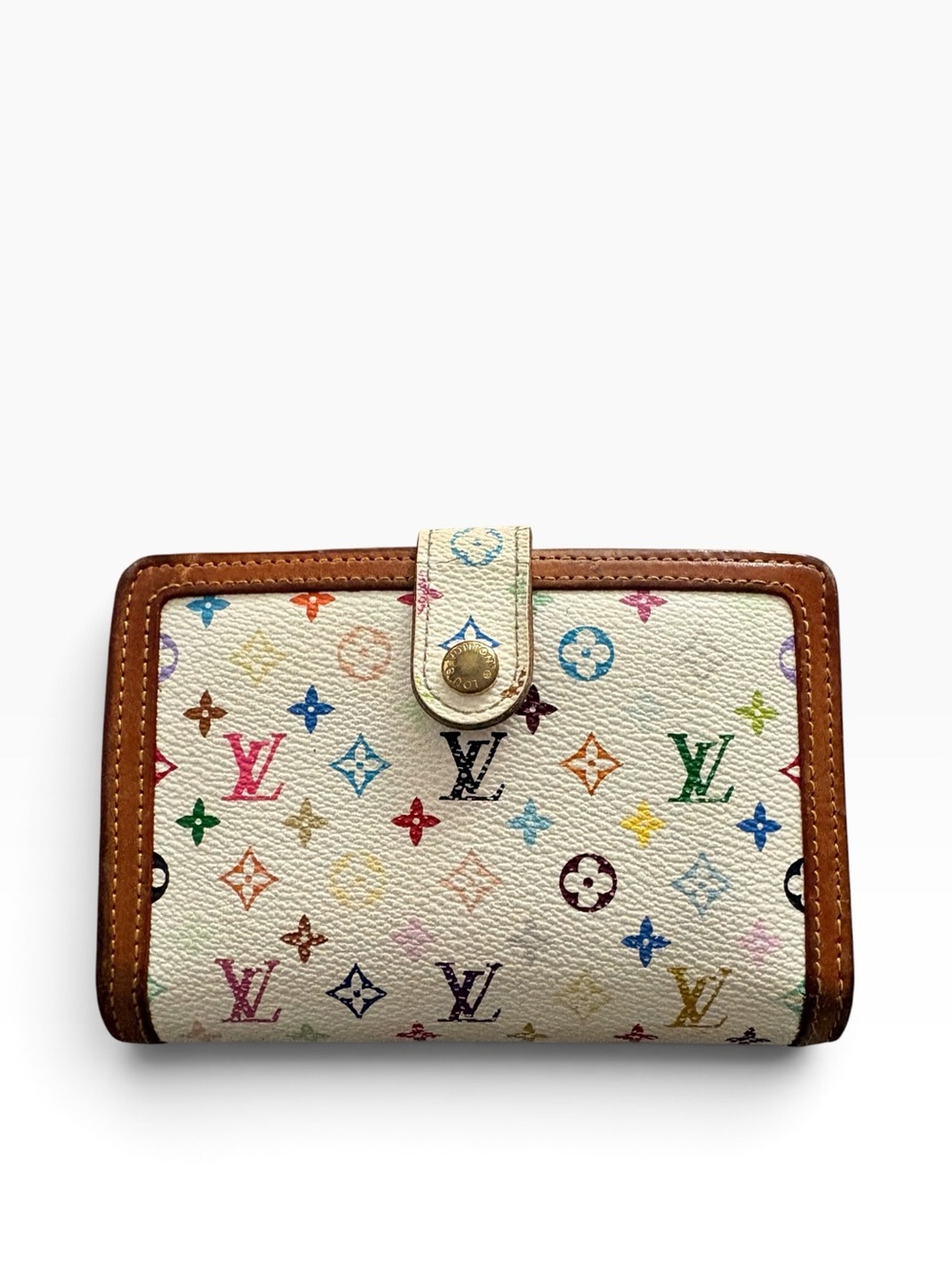 Louis Vuitton Multicolor Monogram Compact Wallet - Cream with Brown Trim